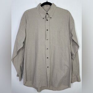 Cacharel designer plaid grid neutral buttons shirt